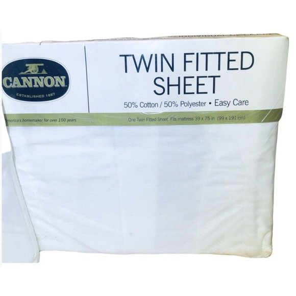 Vintage CANNON Twin Flat & Fitted White Sheet Set Made in USA Cotton/Polyester - Picture 5 of 6